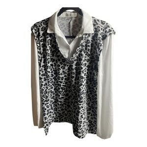 Absolutely Famous Leopard Print Gray & White Collared Blouse Women’s XL